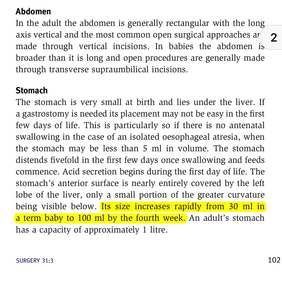 Baby Stomach Capacity Chart