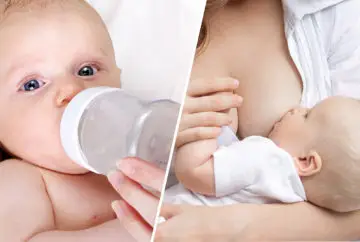 Baby bottle feeding and breastfeeding.