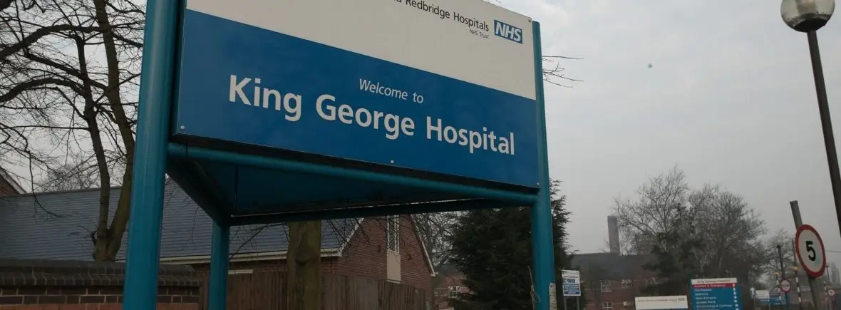 King George Hospital sign, NHS.