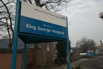King George Hospital sign, NHS.