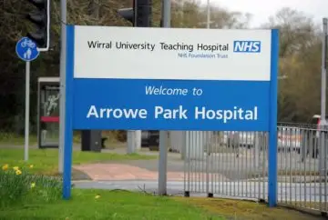 Arrowe Park Hospital NHS sign.