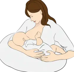 Here's an alt tag for the image: Mother breastfeeding baby comfortably.
