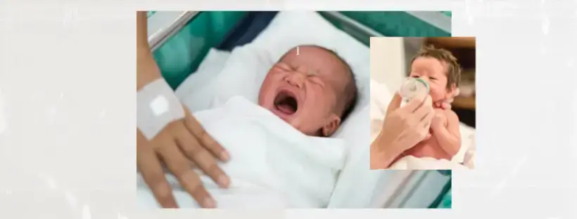 Newborn baby crying and feeding.